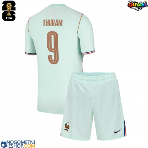 Otroški Nogometni dresi Francija Marcus Thuram #9 Gostujoči SP 2026 Kratek Rokav (+ Kratke hlače)